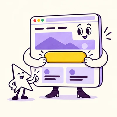 A cheerful website character with a cursor helper.