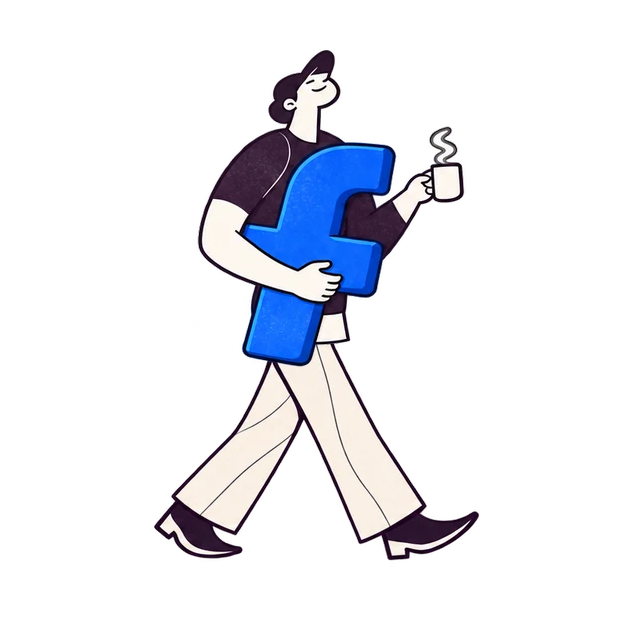 Blurry character sprite walking with digital platform logos and a webpage